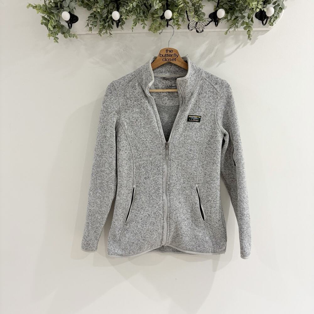 L.L Bean Women’s Sweater Fleece Full Zip Jacket Gray Heatherd Knit Texture S